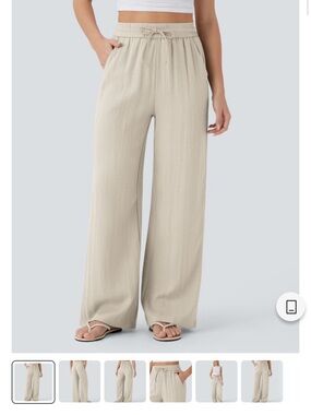 Halara High Waisted Drawstring Pocket Wide Leg Casual Linen-Feel Pants- size M